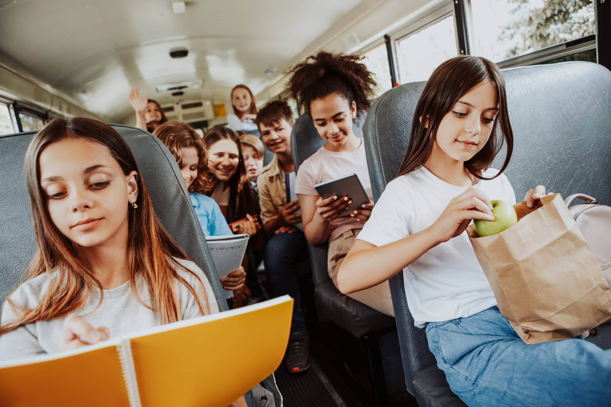 Group,Of,Children,Classmates,Going,To,School,By,Bus,Sitting