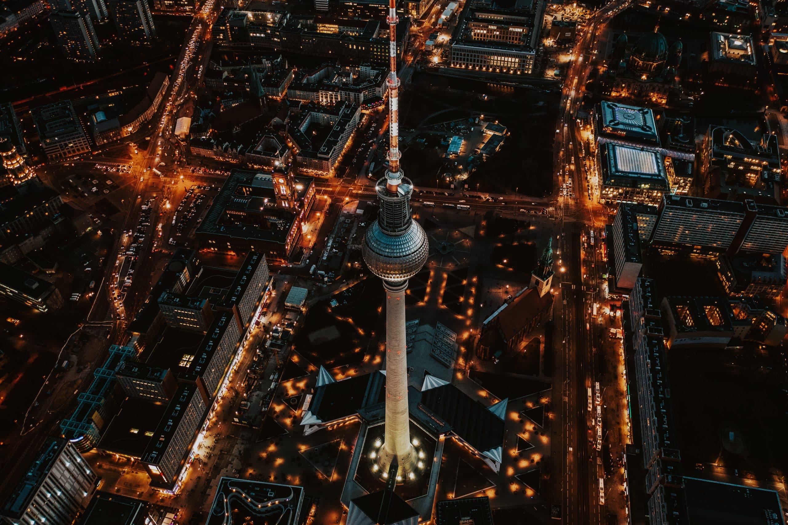 Berlin,,Germany,Alexanderplatz,Tv,Tower,After,Sunset,At,Dusk,With